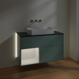 Тумба под раковину Villeroy & Boch Finion 100х50,1 см с подсветкой МДФ оливковый матовый лак/стекло черное матовое G652GFGM