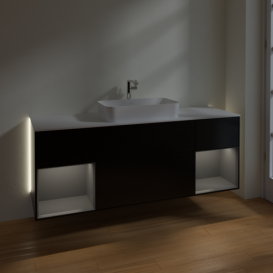 Тумба под раковину Villeroy & Boch Finion 160х50,1 см с подсветкой МДФ черный матовый лак/стекло белое матовое G331GKPD