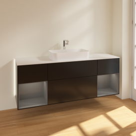 Тумба под раковину Villeroy & Boch Finion 160х50,1 см с подсветкой МДФ черный матовый лак/стекло белое матовое G331GKPD