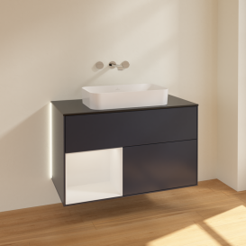 Тумба под раковину Villeroy & Boch Finion 100х50,1 см с подсветкой МДФ темно-синий матовый лак/стекло черное матовое G652GFHG