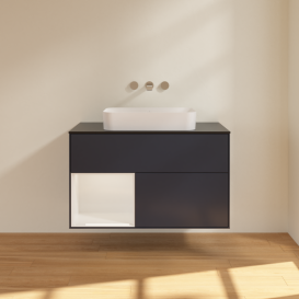 Тумба под раковину Villeroy & Boch Finion 100х50,1 см с подсветкой МДФ темно-синий матовый лак/стекло черное матовое G652GFHG