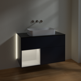 Тумба под раковину Villeroy & Boch Finion 100х50,1 см с подсветкой МДФ темно-синий матовый лак/стекло черное матовое G652GFHG