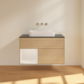 Тумба под раковину Villeroy & Boch Finion 100х50,1 см с подсветкой МДФ шпон дуба/стекло черное матовое G652GFPC