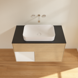 Тумба под раковину Villeroy & Boch Finion 100х50,1 см с подсветкой МДФ шпон дуба/стекло черное матовое G652GFPC