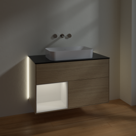 Тумба под раковину Villeroy & Boch Finion 100х50,1 см с подсветкой МДФ шпон дуба/стекло черное матовое G652GFPC