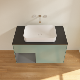 Тумба под раковину Villeroy & Boch Finion 100х50,1 см с подсветкой МДФ оливковый матовый лак/стекло черное матовое G652GKGM