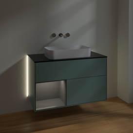 Тумба под раковину Villeroy & Boch Finion 100х50,1 см с подсветкой МДФ оливковый матовый лак/стекло черное матовое G652GKGM