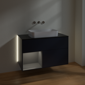 Тумба под раковину Villeroy & Boch Finion 100х50,1 см с подсветкой МДФ темно-синий матовый лак/стекло черное матовое G652GKHG