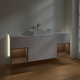 Тумба под раковину Villeroy & Boch Finion 160х50,1 см с подсветкой МДФ глянцевый белый лак/стекло белое матовое G331GNGF