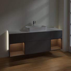 Тумба под раковину Villeroy & Boch Finion 160х50,1 см с подсветкой МДФ антрацит матовый лак/стекло белое матовое G331GNGK