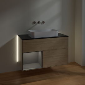 Тумба под раковину Villeroy & Boch Finion 100х50,1 см с подсветкой МДФ шпон дуба/стекло черное матовое G652GKPC