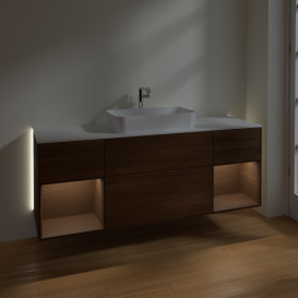 Тумба под раковину Villeroy & Boch Finion 160х50,1 см с подсветкой МДФ шпон грецкого ореха/стекло белое матовое G331GNGN