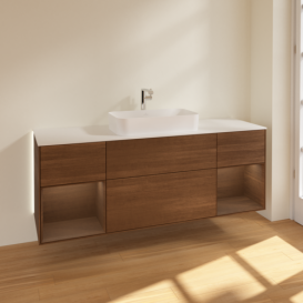 Тумба под раковину Villeroy & Boch Finion 160х50,1 см с подсветкой МДФ шпон грецкого ореха/стекло белое матовое G331GNGN