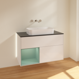 Тумба под раковину Villeroy & Boch Finion 100х50,1 см с подсветкой МДФ глянцевый белый лак/стекло черное матовое G652GMGF