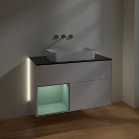 Тумба под раковину Villeroy & Boch Finion 100х50,1 см с подсветкой МДФ глянцевый белый лак/стекло черное матовое G652GMGF