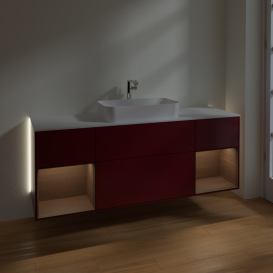 Тумба під раковину Villeroy & Boch Finion 160х50,1 см з підсвічуванням МДФ півонія матовий лак/скло біле матове G331GNHB