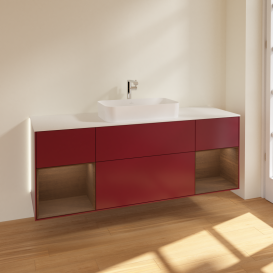 Тумба під раковину Villeroy & Boch Finion 160х50,1 см з підсвічуванням МДФ півонія матовий лак/скло біле матове G331GNHB