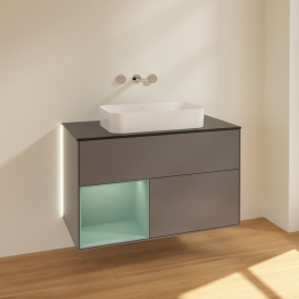 Тумба под раковину Villeroy & Boch Finion 100х50,1 см с подсветкой МДФ антрацит матовый лак/стекло черное матовое G652GMGK