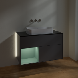 Тумба под раковину Villeroy & Boch Finion 100х50,1 см с подсветкой МДФ антрацит матовый лак/стекло черное матовое G652GMGK