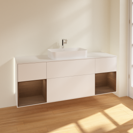 Тумба під раковину Villeroy & Boch Finion 160х50,1 см із підсвічуванням МДФ білий матовий лак/скло біле матове G331GNMT