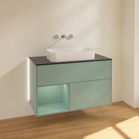 Тумба под раковину Villeroy & Boch Finion 100х50,1 см с подсветкой МДФ оливковый матовый лак/стекло черное матовое G652GMGM