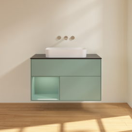 Тумба под раковину Villeroy & Boch Finion 100х50,1 см с подсветкой МДФ оливковый матовый лак/стекло черное матовое G652GMGM