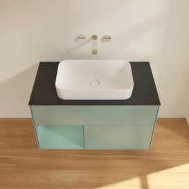 Тумба под раковину Villeroy & Boch Finion 100х50,1 см с подсветкой МДФ оливковый матовый лак/стекло черное матовое G652GMGM