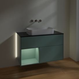 Тумба под раковину Villeroy & Boch Finion 100х50,1 см с подсветкой МДФ оливковый матовый лак/стекло черное матовое G652GMGM