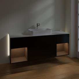 Тумба под раковину Villeroy & Boch Finion 160х50,1 см с подсветкой МДФ черный матовый лак/стекло белое матовое G331GNPD