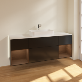 Тумба под раковину Villeroy & Boch Finion 160х50,1 см с подсветкой МДФ черный матовый лак/стекло белое матовое G331GNPD