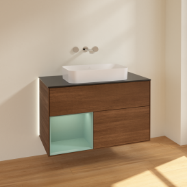 Тумба под раковину Villeroy & Boch Finion 100х50,1 см с подсветкой МДФ шпон грецкого ореха/стекло черное матовое G652GMGN