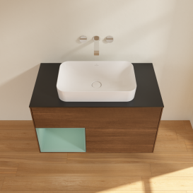 Тумба под раковину Villeroy & Boch Finion 100х50,1 см с подсветкой МДФ шпон грецкого ореха/стекло черное матовое G652GMGN