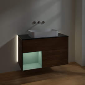 Тумба под раковину Villeroy & Boch Finion 100х50,1 см с подсветкой МДФ шпон грецкого ореха/стекло черное матовое G652GMGN