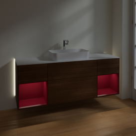 Тумба под раковину Villeroy & Boch Finion 160х50,1 см с подсветкой МДФ шпон грецкого ореха/стекло белое матовое G331HBGN