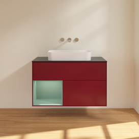 Тумба под раковину Villeroy & Boch Finion 100х50,1 см с подсветкой МДФ пион матовый лак/стекло черное матовое G652GMHB