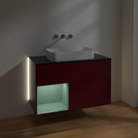 Тумба под раковину Villeroy & Boch Finion 100х50,1 см с подсветкой МДФ пион матовый лак/стекло черное матовое G652GMHB