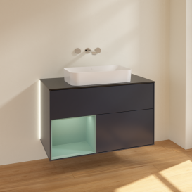 Тумба под раковину Villeroy & Boch Finion 100х50,1 см с подсветкой МДФ темно-синий матовый лак/стекло черное матовое G652GMHG