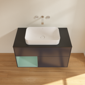 Тумба под раковину Villeroy & Boch Finion 100х50,1 см с подсветкой МДФ темно-синий матовый лак/стекло черное матовое G652GMHG