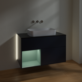 Тумба под раковину Villeroy & Boch Finion 100х50,1 см с подсветкой МДФ темно-синий матовый лак/стекло черное матовое G652GMHG