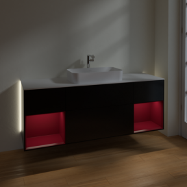 Тумба под раковину Villeroy & Boch Finion 160х50,1 см с подсветкой МДФ черный матовый лак/стекло белое матовое G331HBPD