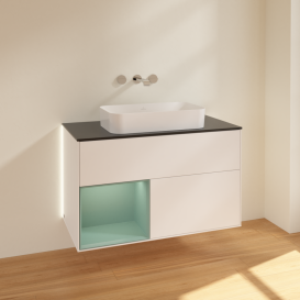 Тумба под раковину Villeroy & Boch Finion 100х50,1 см с подсветкой МДФ белый матовый лак/стекло черное матовое G652GMMT