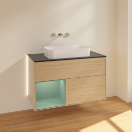 Тумба под раковину Villeroy & Boch Finion 100х50,1 см с подсветкой МДФ шпон дуба/стекло черное матовое G652GMPC