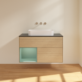 Тумба под раковину Villeroy & Boch Finion 100х50,1 см с подсветкой МДФ шпон дуба/стекло черное матовое G652GMPC