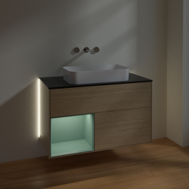 Тумба под раковину Villeroy & Boch Finion 100х50,1 см с подсветкой МДФ шпон дуба/стекло черное матовое G652GMPC