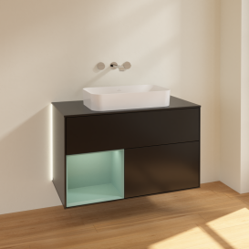 Тумба под раковину Villeroy & Boch Finion 100х50,1 см с подсветкой МДФ черный матовый лак/стекло черное матовое G652GMPD