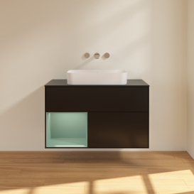 Тумба под раковину Villeroy & Boch Finion 100х50,1 см с подсветкой МДФ черный матовый лак/стекло черное матовое G652GMPD