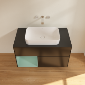 Тумба под раковину Villeroy & Boch Finion 100х50,1 см с подсветкой МДФ черный матовый лак/стекло черное матовое G652GMPD