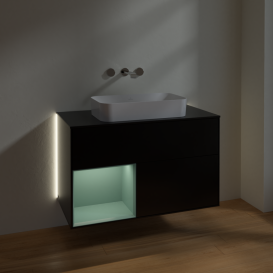 Тумба под раковину Villeroy & Boch Finion 100х50,1 см с подсветкой МДФ черный матовый лак/стекло черное матовое G652GMPD