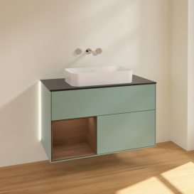 Тумба под раковину Villeroy & Boch Finion 100х50,1 см с подсветкой МДФ оливковый матовый лак/стекло черное матовое G652GNGM