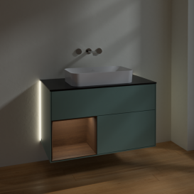 Тумба под раковину Villeroy & Boch Finion 100х50,1 см с подсветкой МДФ оливковый матовый лак/стекло черное матовое G652GNGM